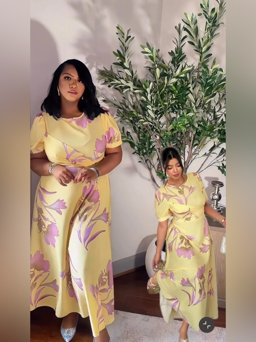 SHEIN Yellow Maxi Dress with Pink Floral Pattern